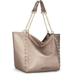 Montana West Women's  Xl-Gold Vegan Leather Large Oversized Chain Tote Bag